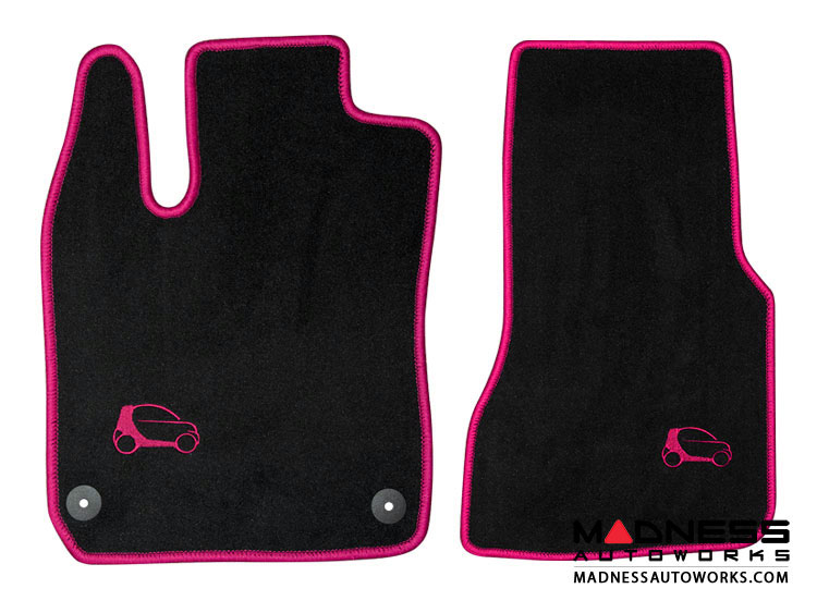 smart fortwo Custom Floor Mats - 453 model - LUXUS - Pink Binding w/ smart silhouette